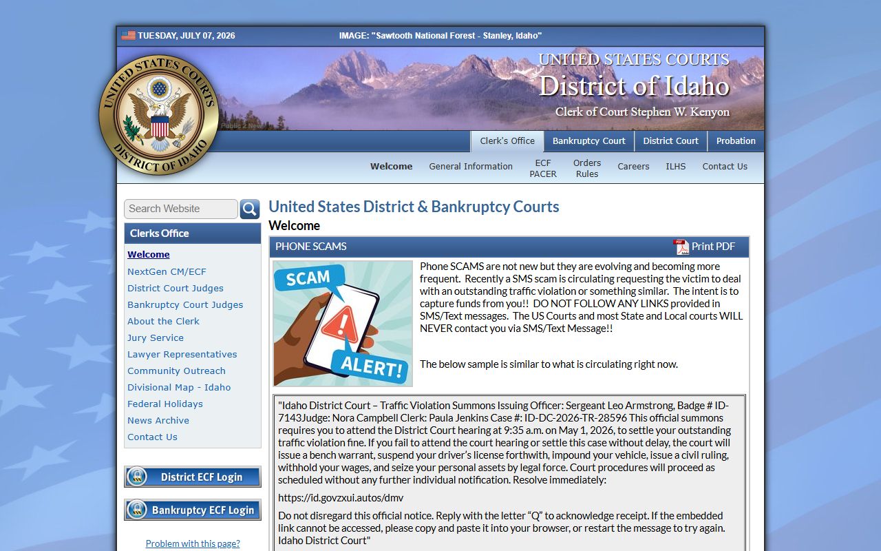 Cassia County Clerk of the District Court records and District of Idaho federal courts