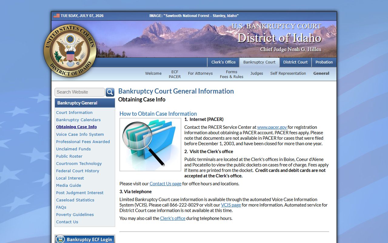 Cassia County Clerk of the District Court records and Idaho bankruptcy case information