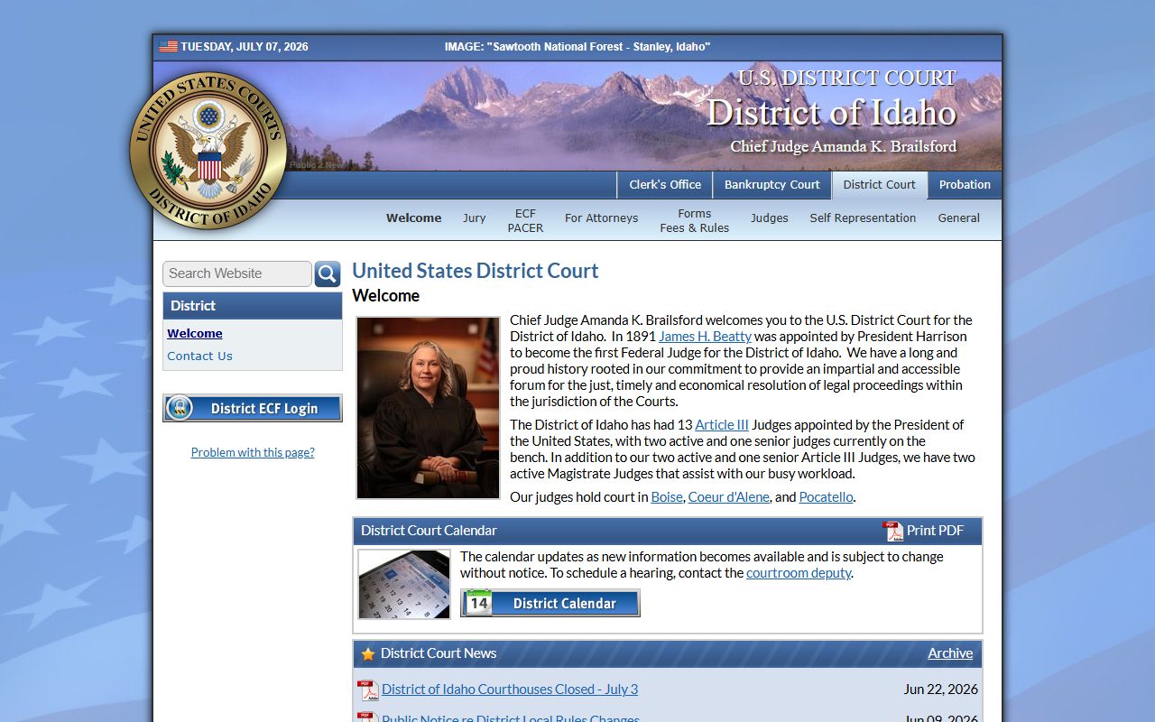 Cassia County Clerk of the District Court records separate from U.S. District Court records