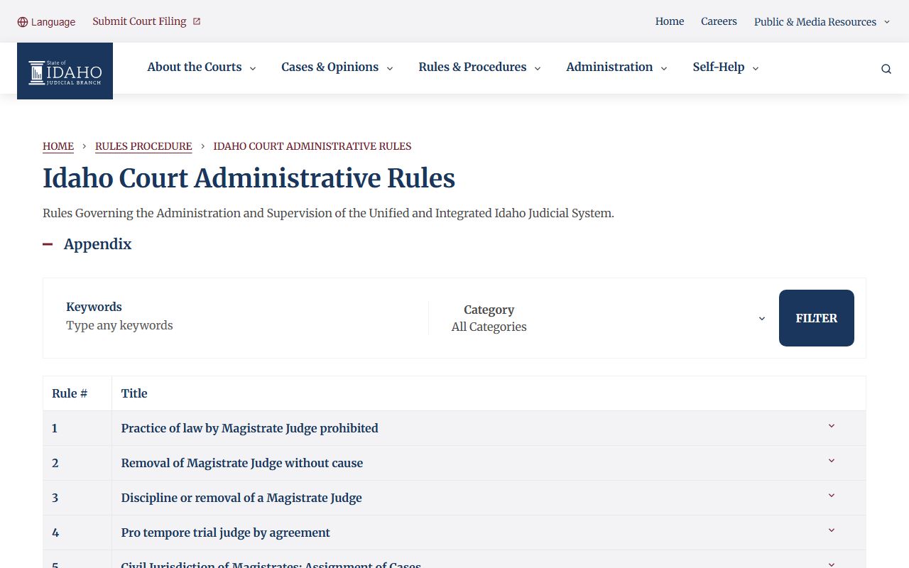 Cassia County court records Idaho Court Administrative Rules