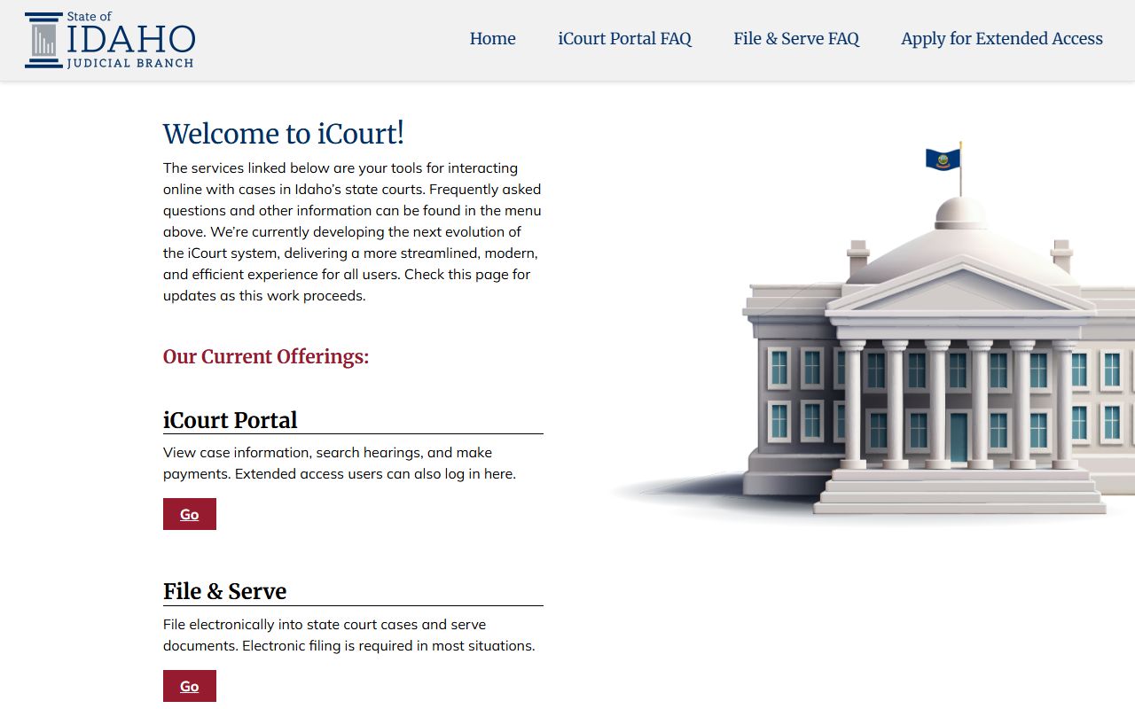 Cassia County court records iCourt landing page