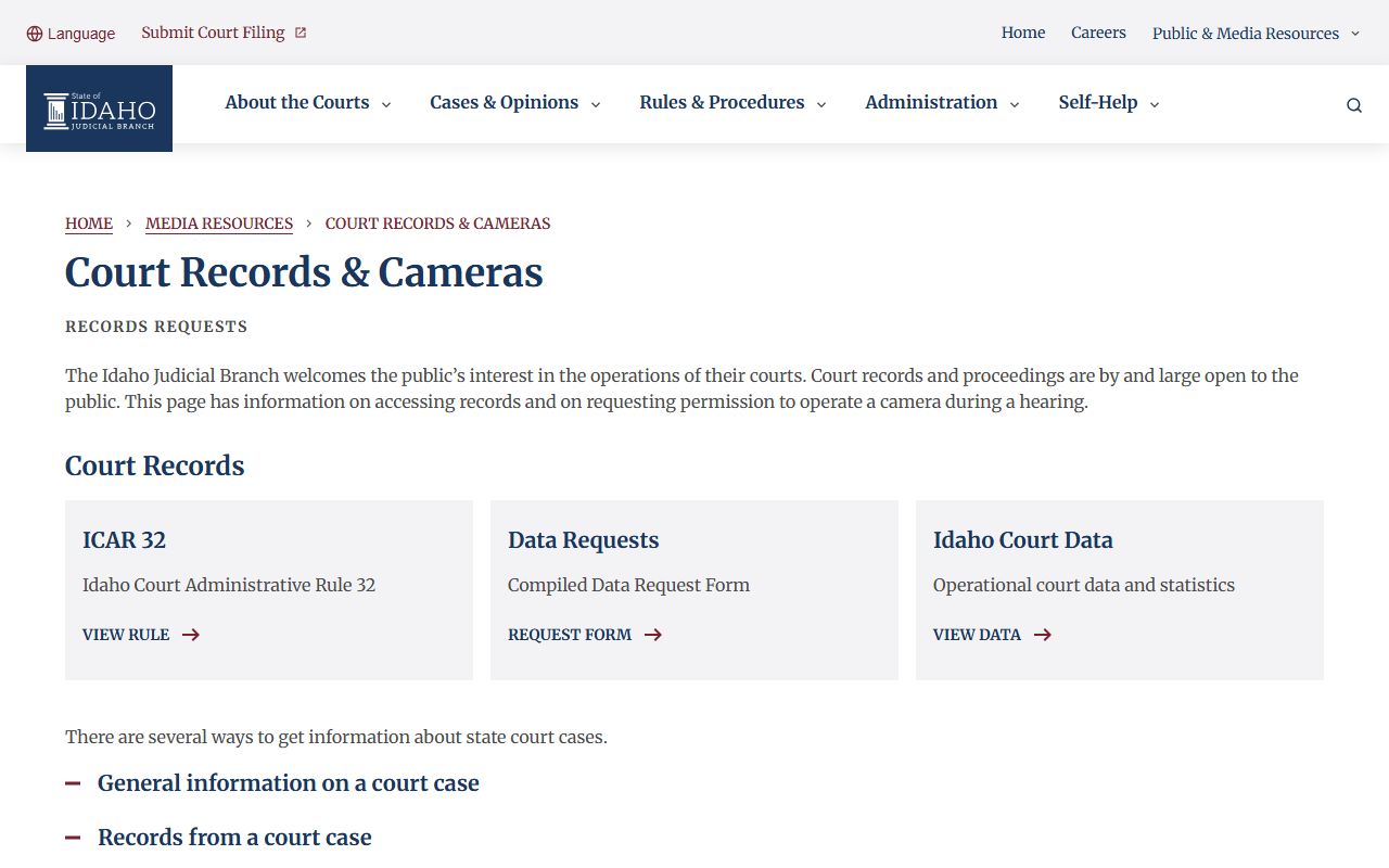 Cassia County court records Judicial Branch request guidance