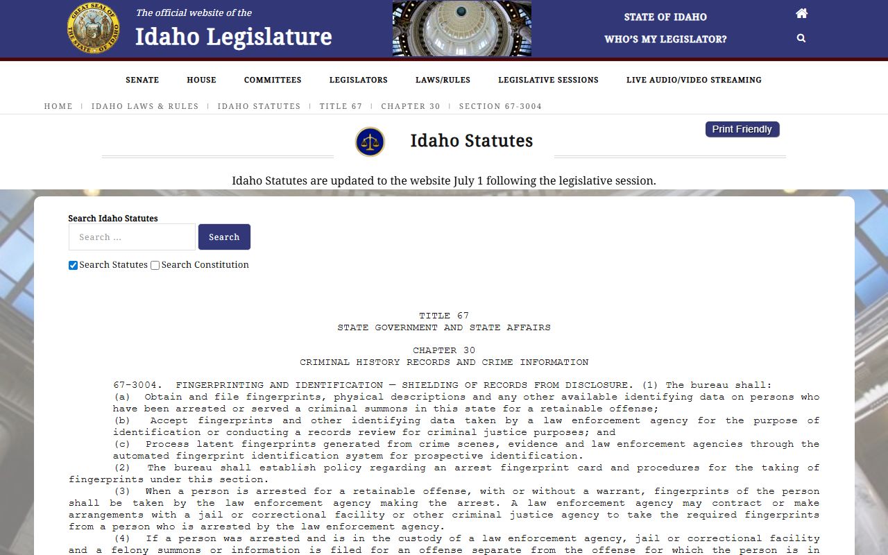 Cassia County criminal court records Idaho criminal history statute