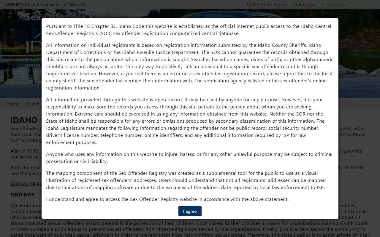 Cassia County criminal court records Idaho sex offender registry