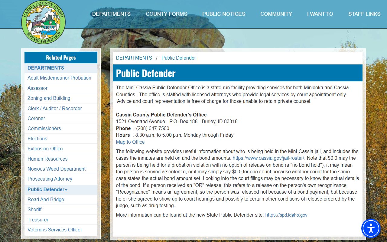 Cassia County criminal court records public defender