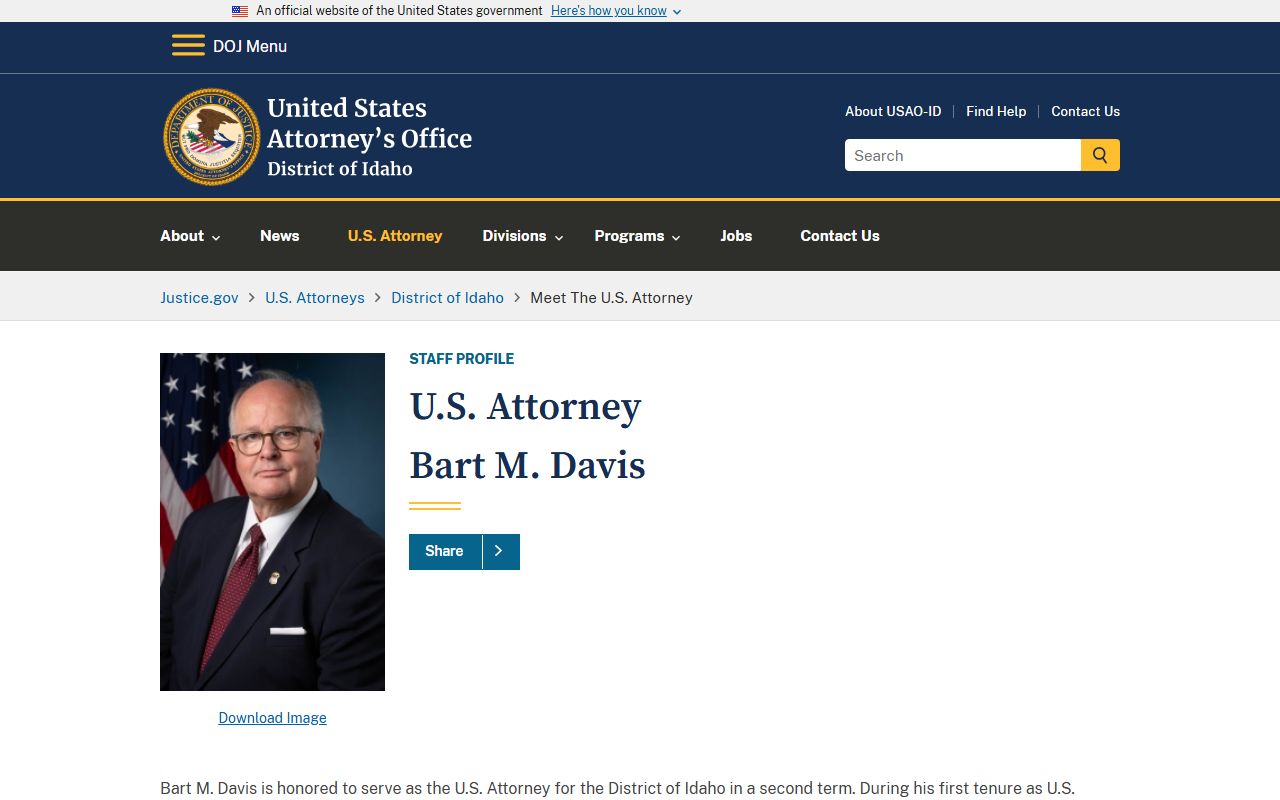 Cassia County District Court records and federal U.S. Attorney leadership distinction