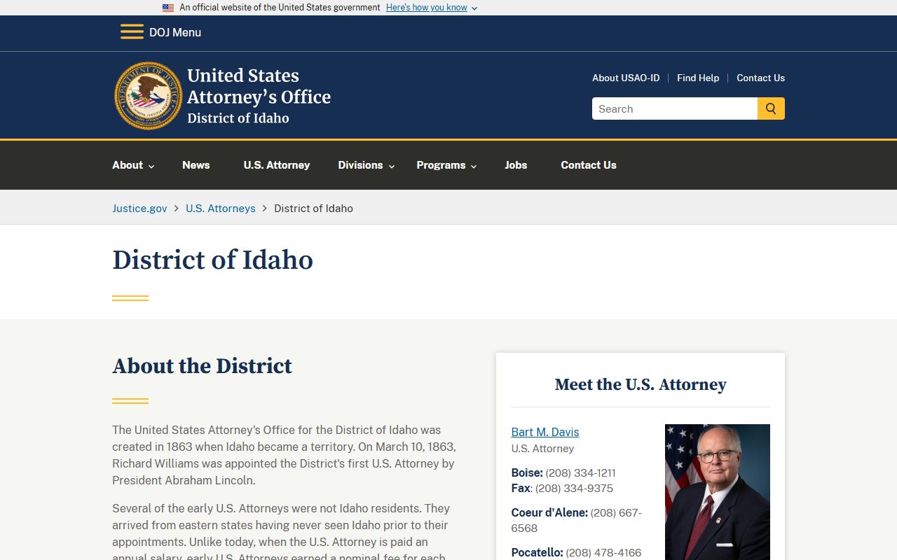 Cassia County District Court records separate from U.S. Attorney District of Idaho records