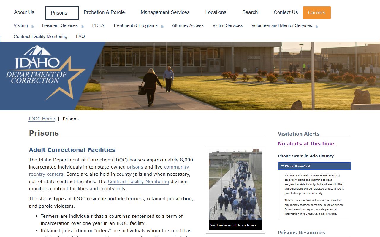 Idaho Department of Correction prisons page