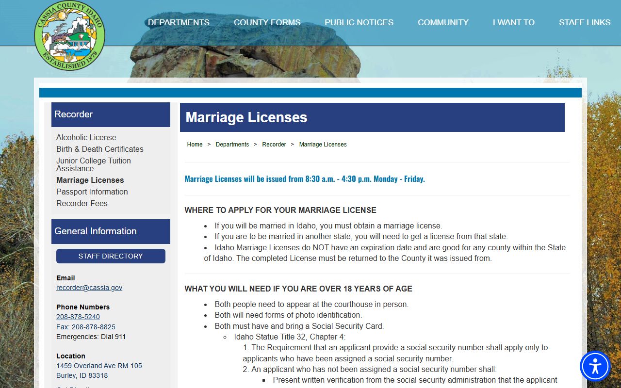 Cassia County marriage records marriage license page