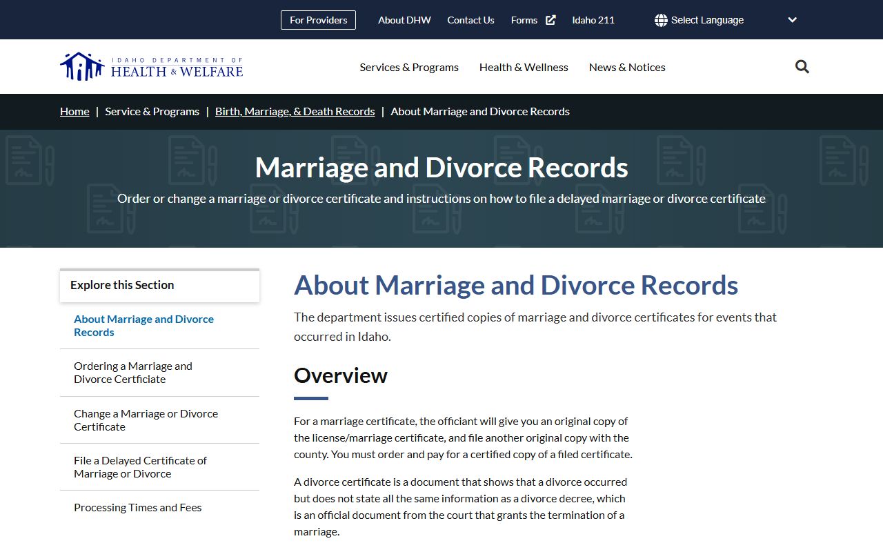 Cassia County divorce records Idaho marriage and divorce records overview