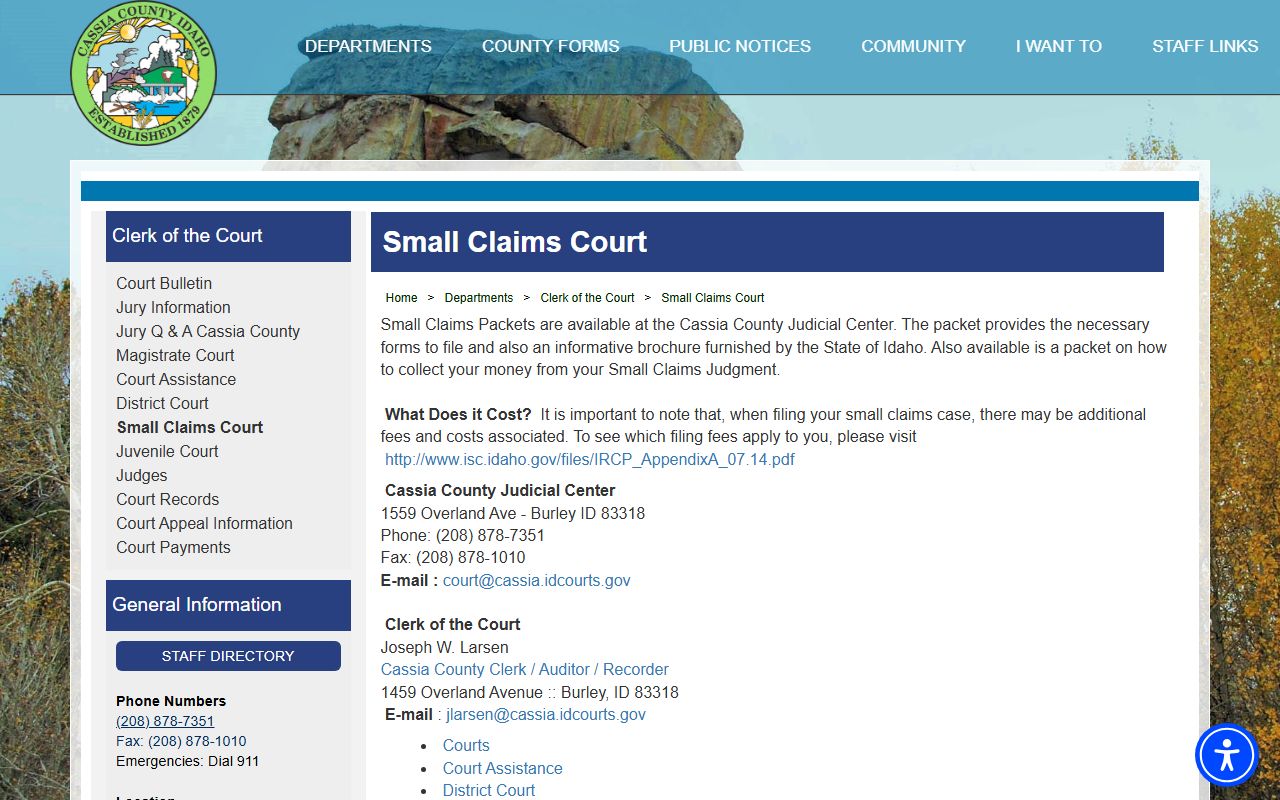 Cassia County probate records Judicial Center court service page