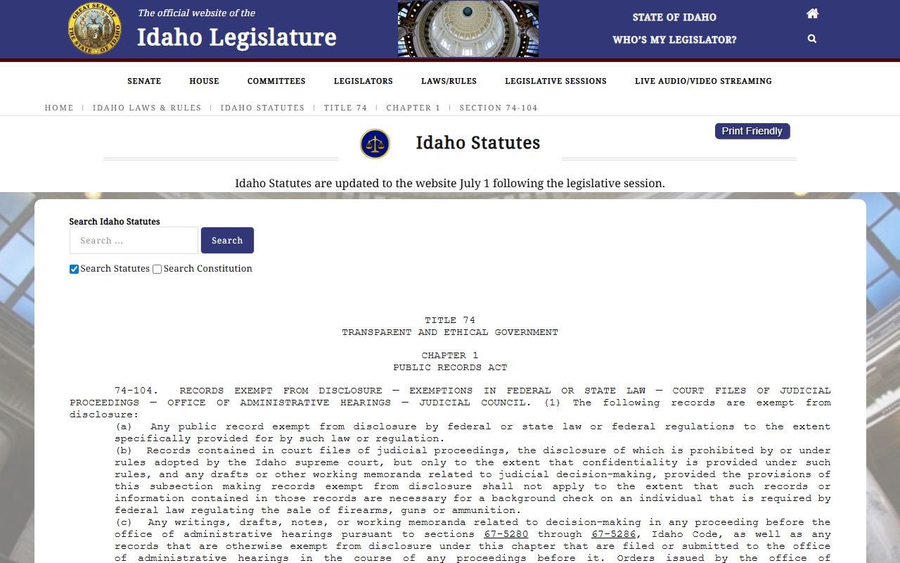 Cassia County probate records Idaho public records exemptions