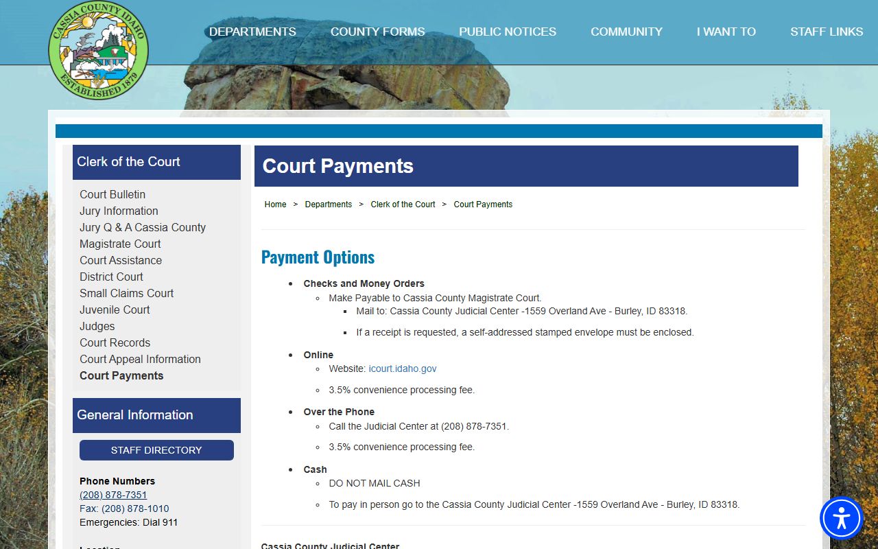 Cassia County traffic court records court payment page