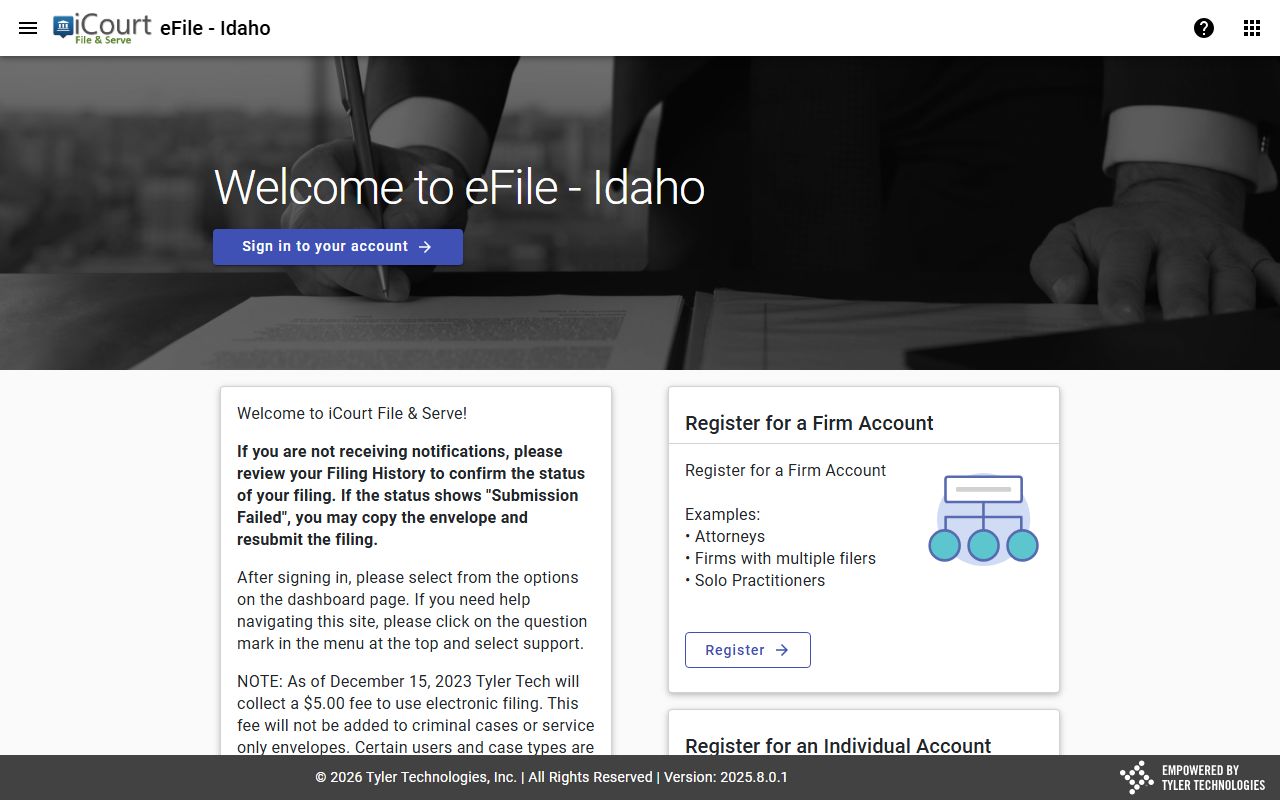 Cassia County traffic court records Idaho File and Serve portal