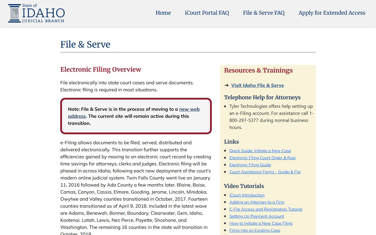 Cassia County traffic court records Idaho e-filing FAQ