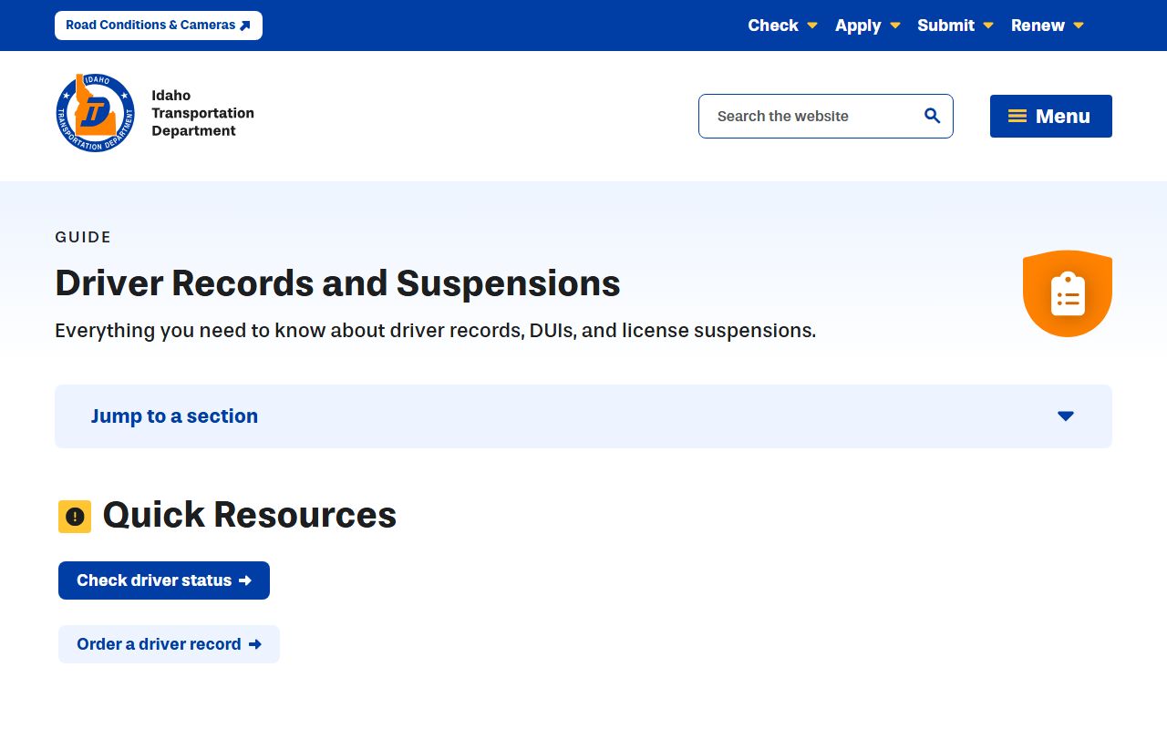 Cassia County traffic court records ITD driver records page