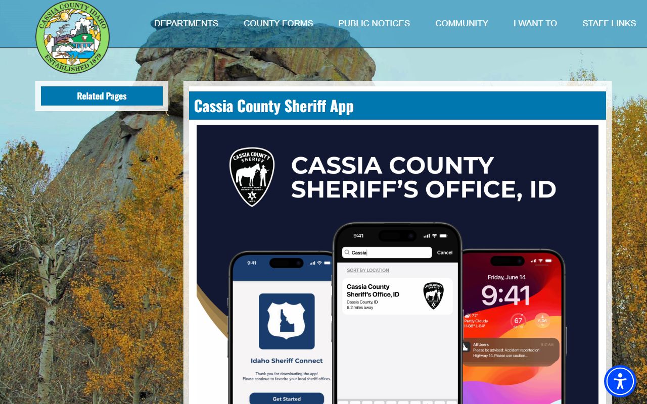 Cassia County Sheriff App page for Idaho Sheriff Connect