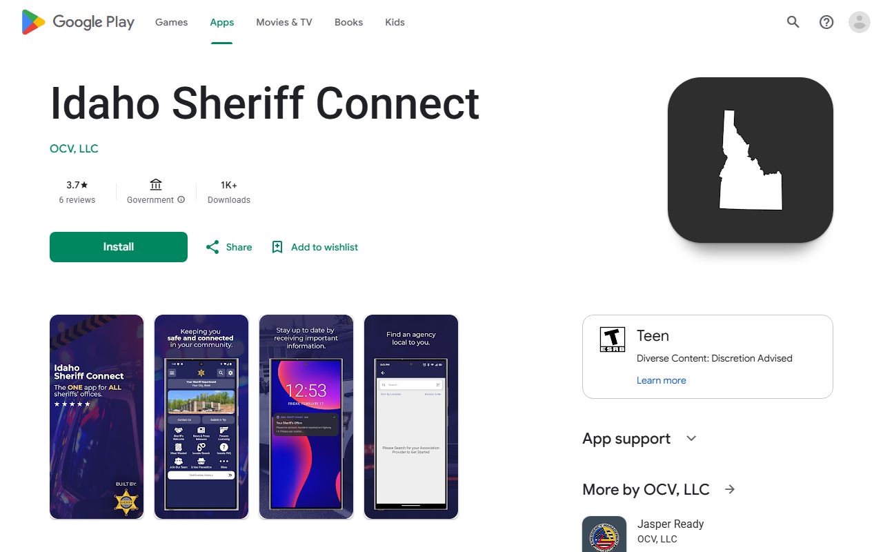 Google Play listing for Idaho Sheriff Connect app