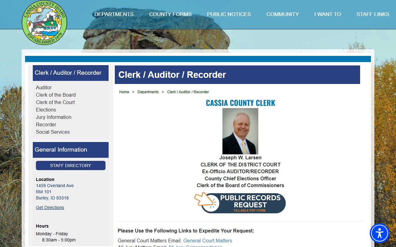 Cassia County Clerk of the District Court records page