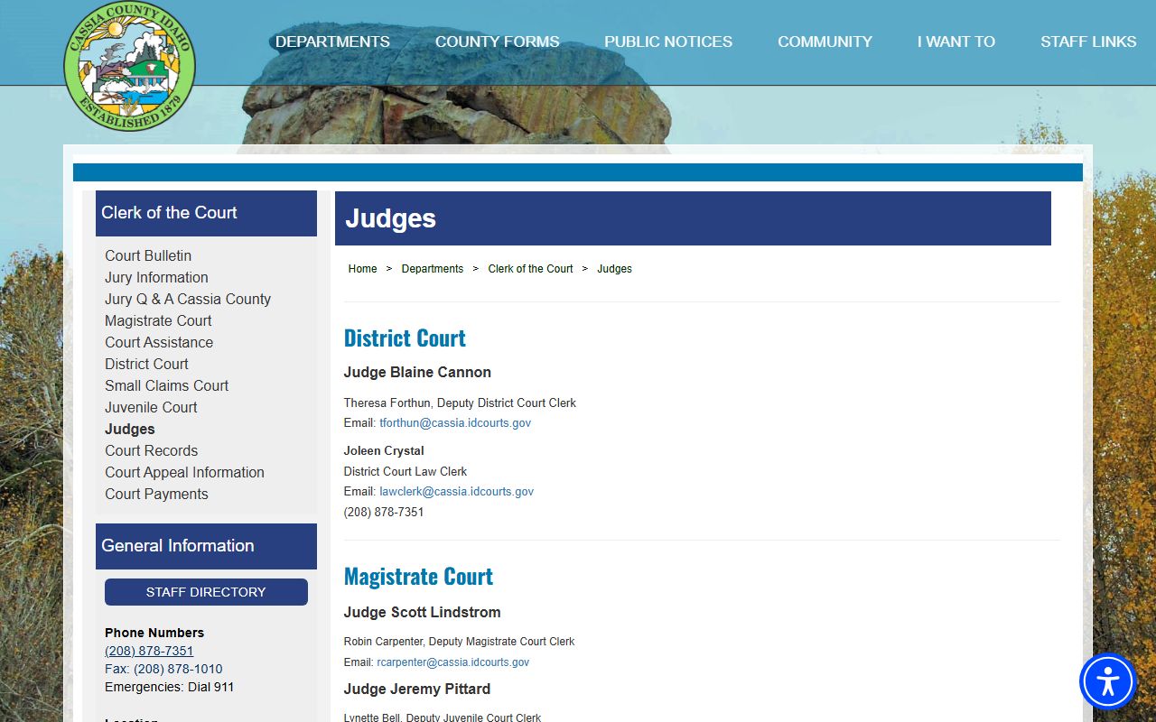 Cassia County court records judges and clerk contacts
