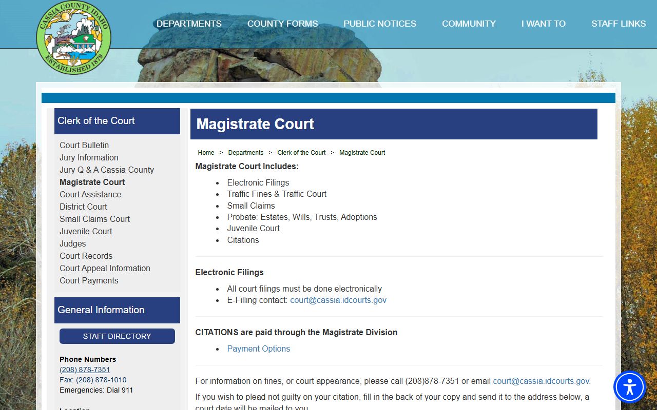 Cassia County court records Magistrate Court probate and traffic matters